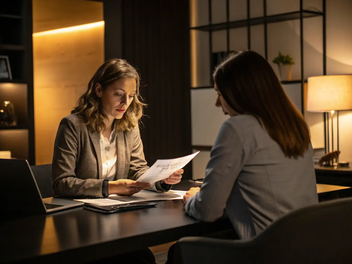 A professional financial advisor discussing wealth management options with a South African client in an office setting, showcasing AcceleratorFlow's personalized wealth management services.